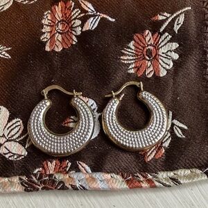 Elegant White And Yellow Gold Huggie Earrings